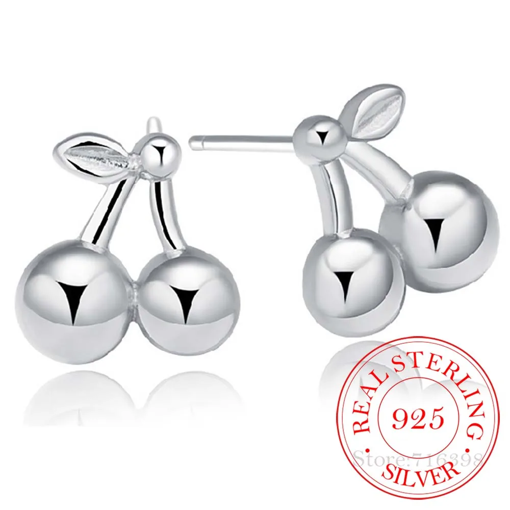 

100% 925 Sterling Silver Cherry Stud Earrings For Women Kids 2020 Prevent Allergy Pendientes Pendientes Plata De Ley 925 Mujer