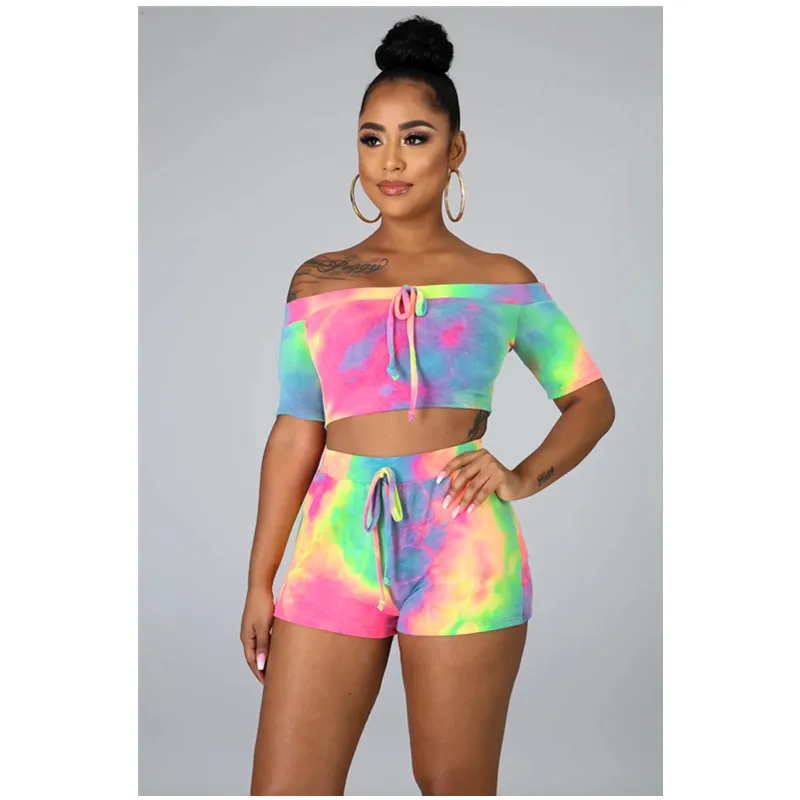 Женский летний спортивный костюм из двух предметов топ с вырезом лодочкой и