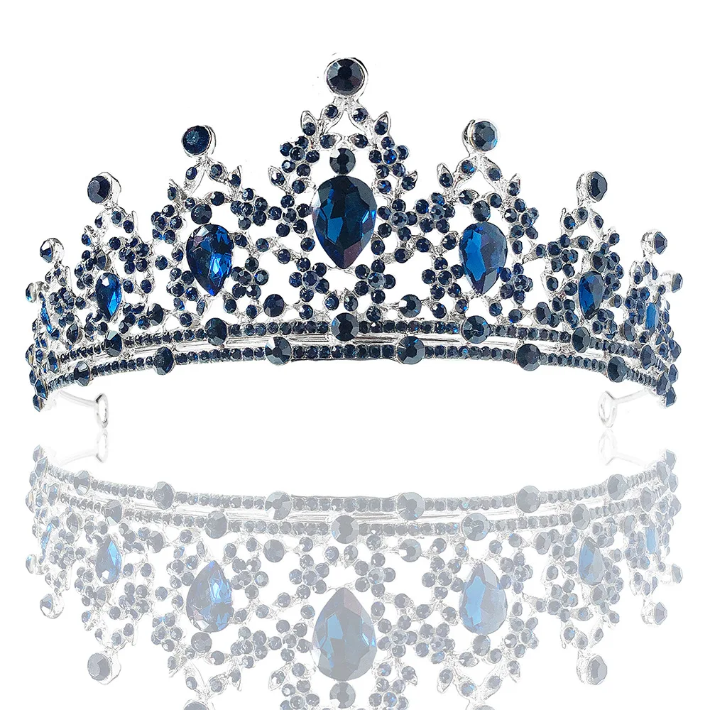 Свадебный головной убор блестящий синий кристалл Корона головная повязка