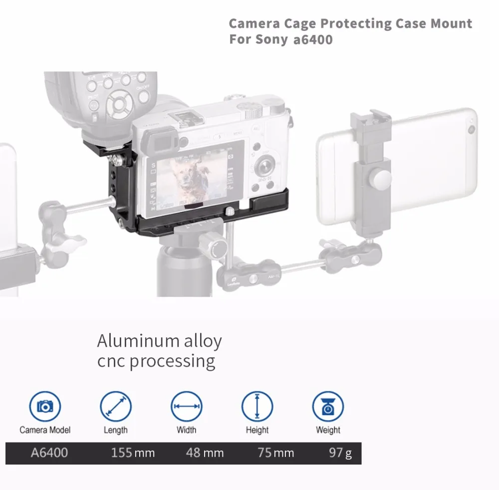 CNC алюминиевая вертикальная съемка QR l-пластина кронштейн держатель рукоятка для sony A6400 Dslr камера Поддержка с холодным башмаком аксессуар