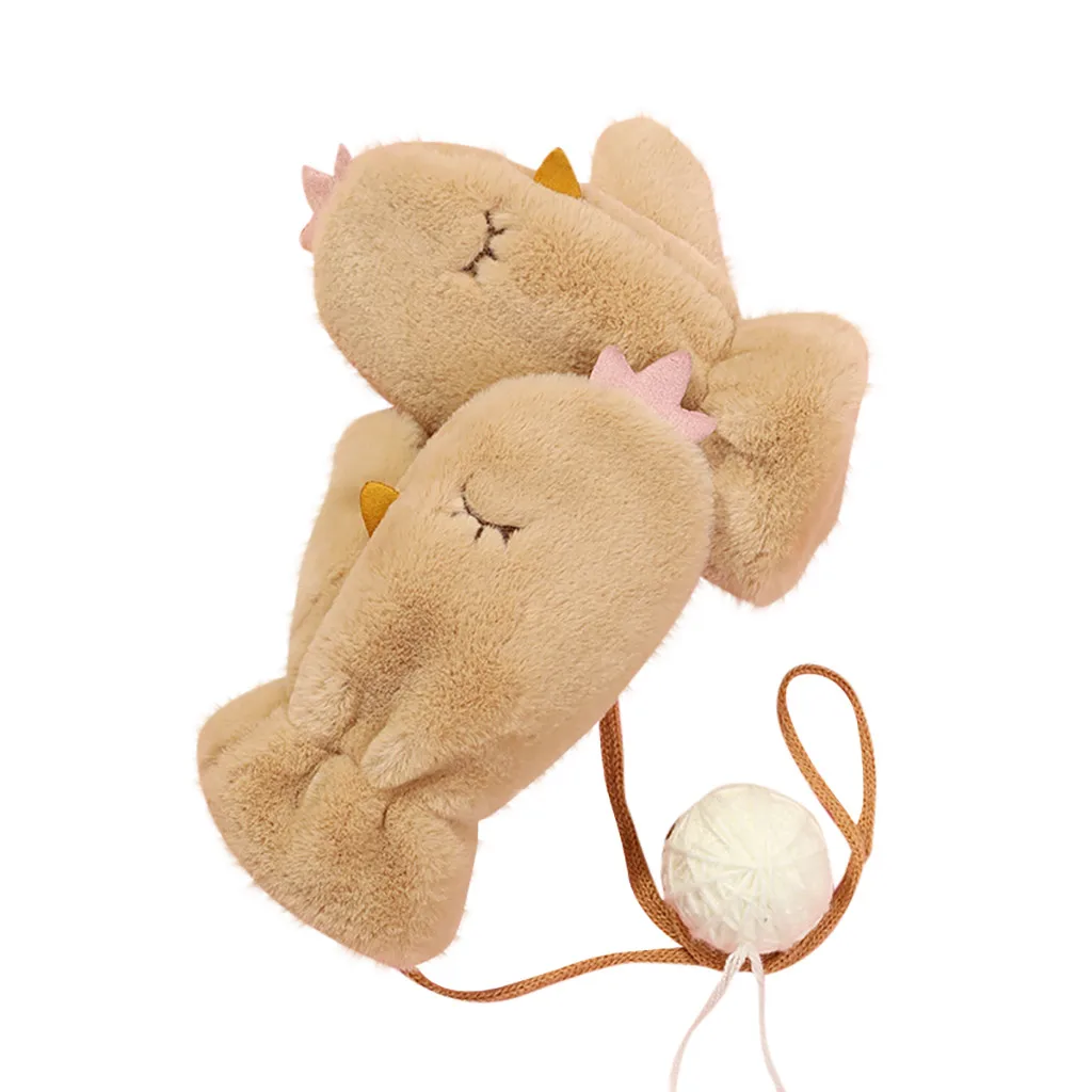 Зимние теплые перчатки для девочек новые женские вязаные варежки с подвесным