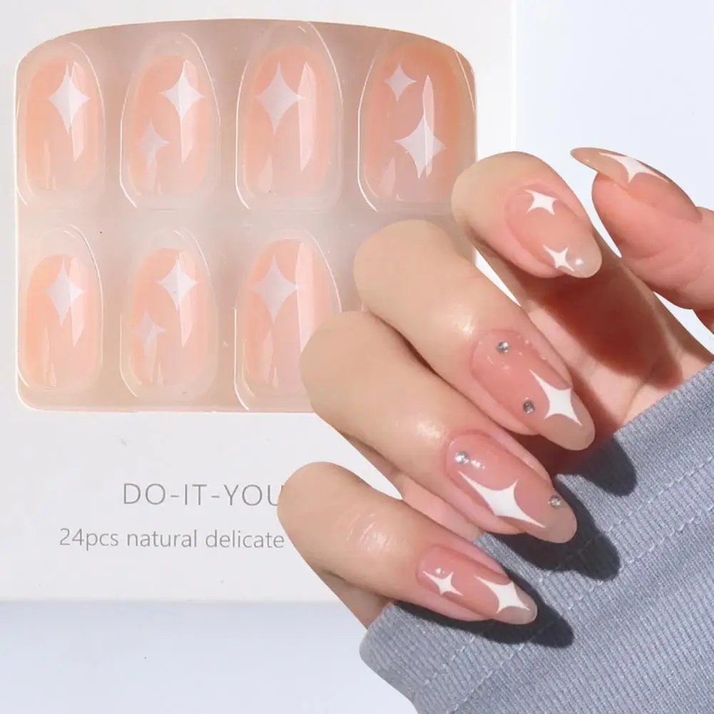 24Pcs/Box Detachable Nail Patch Fresh Style Multiple Patterns Round Head Wear Finished Full Cover for Female | Красота и здоровье