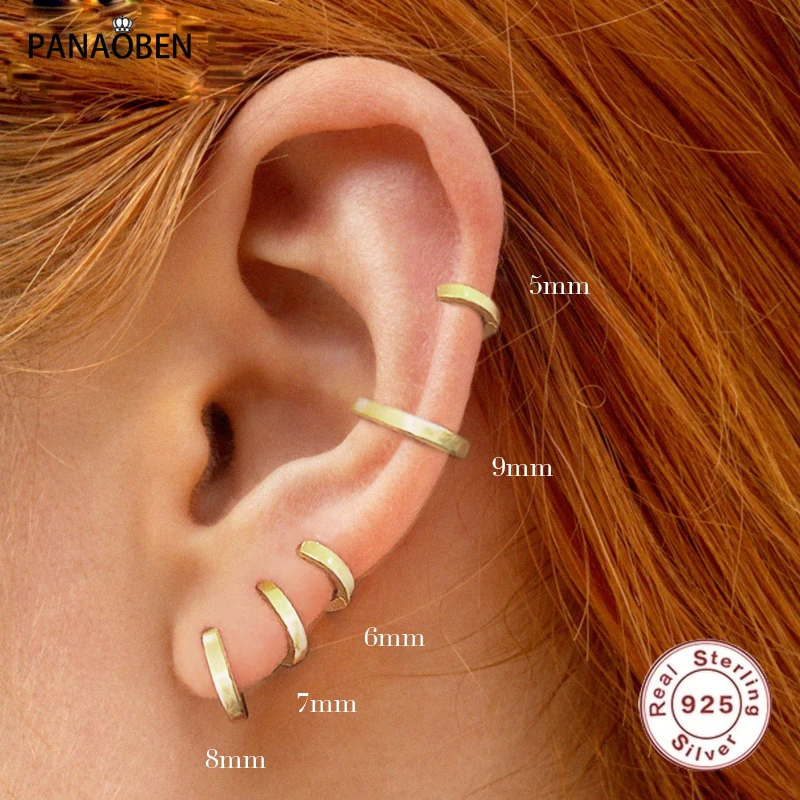 

PANAOBEN 925 Sterling Silver Minimalism Pendientes Round Glossy Hoop Earrings for Women Cartilage Kolczyki elegant Fine Jewelry