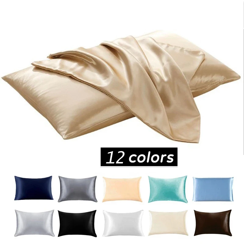 

12 Colors Emulation Silky Satin Pillowcase Soft Pillow Covers King Queen Size Home Hotel Comfortable Smooth Cushion Cover