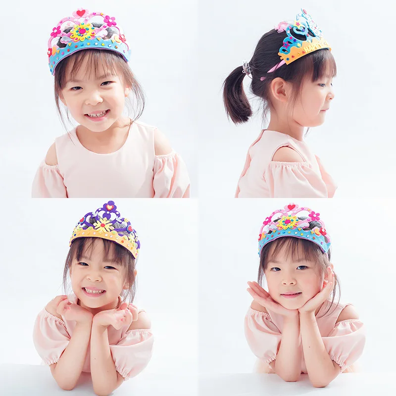 

2Pcs/lot Non-woven Crown Hat Headwear Children Kindergarten Creative DIY Handmade Toy Material Package Kid Education Craft Toy