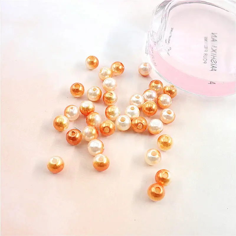 white orange200pcs Модные Разноцветные радужные круглые 8 мм ABS имитация жемчуга два отверстия свободный бисер «сделай сам» 100-200 штук - Цвет: white orange200pcs