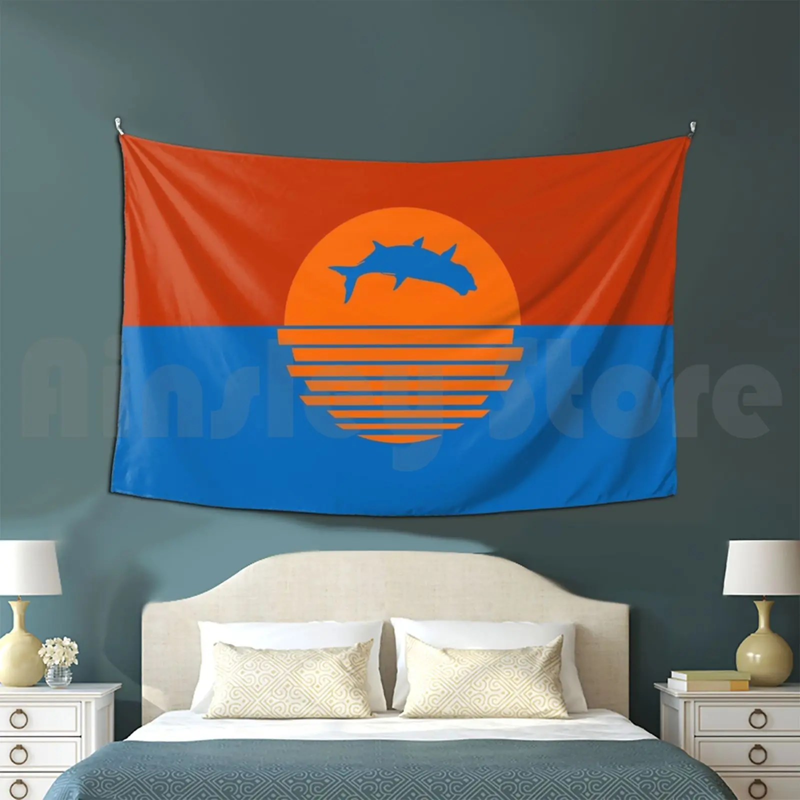 

Tapestry Flippin' Key West Tarpon 1907 Fishing Fish Tarpon Florida Sunset Sunrise Key West