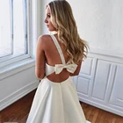 Белое Атласное коктейльное платье А-силуэта с карманами, сексуальное платье с глубоким V-образным вырезом, бантом и открытой спиной, для праздника, торжественной вечеринки, Новинка