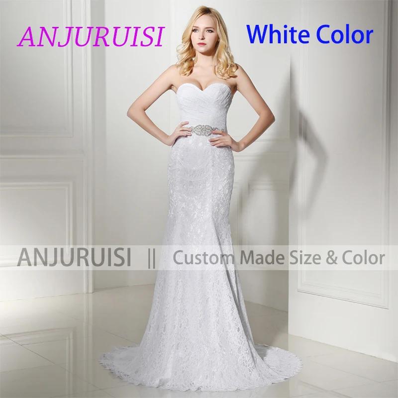 white color ANJURUISI элегантные белые кружевные свадебные платья Русалка Свадебные платья винтажные богемные Свадебные платья дешевые Sereia с жакетом - Цвет: white color