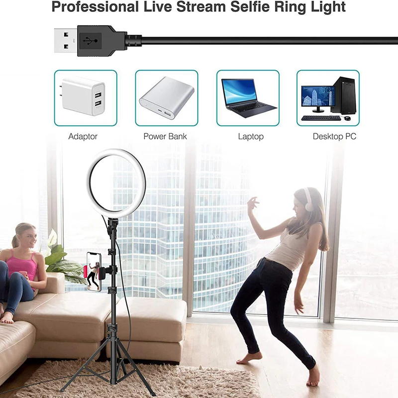 Selfie Ring Light Dimmable LED Video USB Lamp with Retractable Tripod for Makeup Live Studio | Электроника