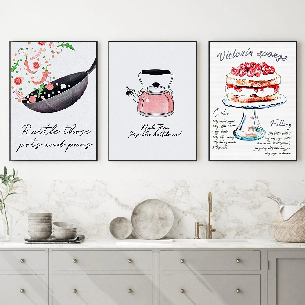 

Декор для кухни, Картина на холсте, торт, кухонная утварь, картина, скандинавский Настенный декор, плакаты и принты, Безрамное настенное иску...