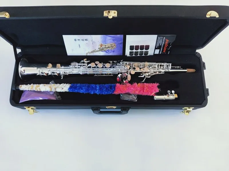 Прямой sax S-902 B плоский музыкальный инструмент Серебряный сопрано саксофон с