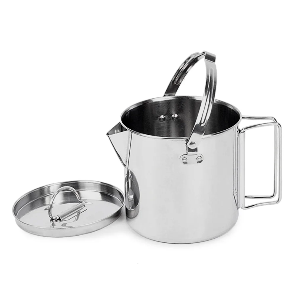 

1.2L Stainless Steel Camping Tableware Hanging Pot with Lid Outdoor Cookware Camp Mug Soup Coffee Pot Water Kettle