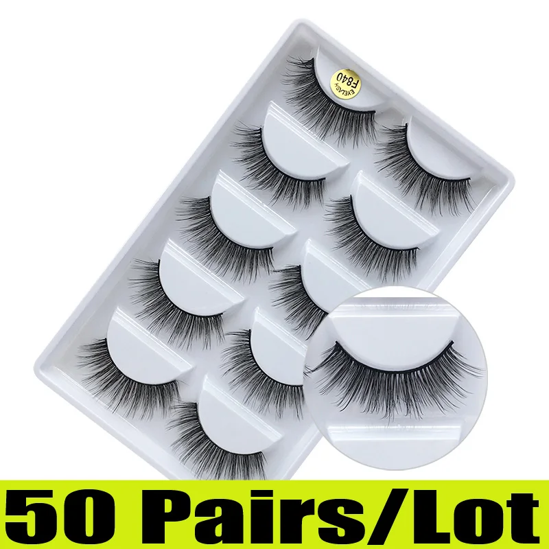 F840(50pairs) 50 пар 3d норковые ресницы оптом натуральные накладные ресницы 3D норковые ресницы Мягкие Накладные ресницы макияж комплект Cilios g800 - Цвет: F840(50pairs)