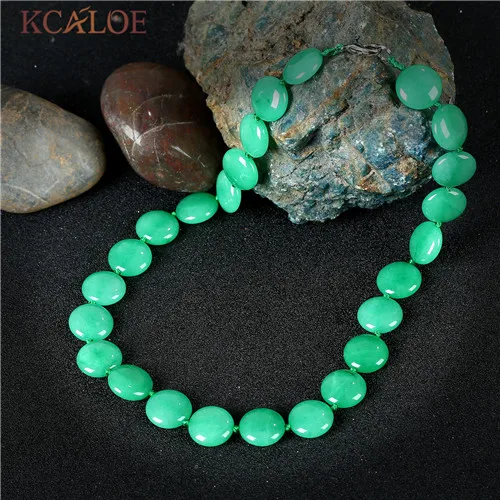 Dark Green Jade KCALOE Круглый Розовый Кристалл Кварца Ожерелье с Камнями Аксессуары Модные Украшения На Шею Бусы Из Натурального Камня - Окраска металла: Dark Green Jade