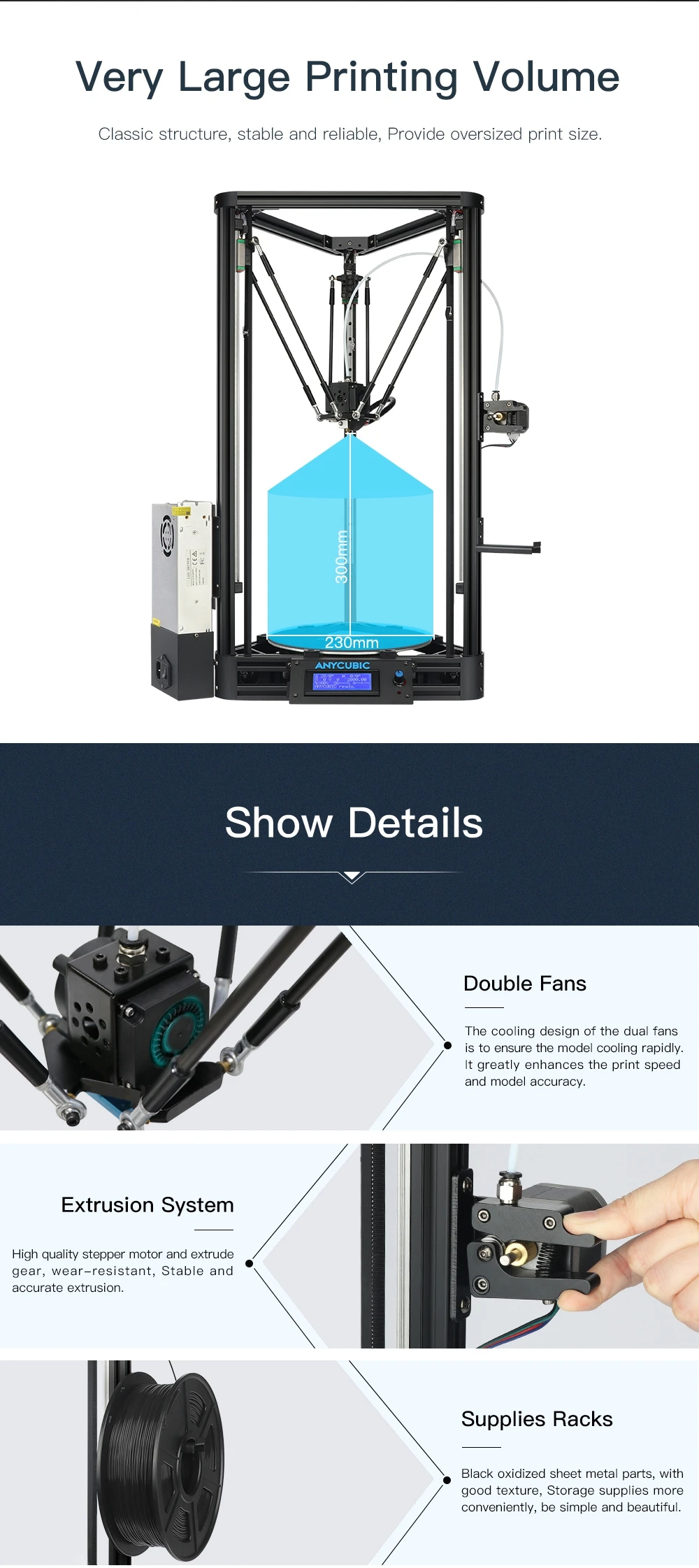 ANYCUBIC Kossel 3d Принтер шкив линейный собранный с автоматическим выравниванием большой 3D печати Impressora 3d комплект принтера