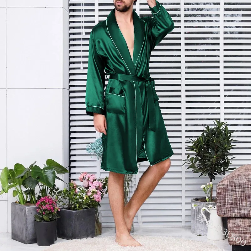 

Men Sleepwear Mens Robes Silk Long Sleeve Nightgown Mens Bathrobe Kimono Home Bath Gown Robes Men Sexy Robe