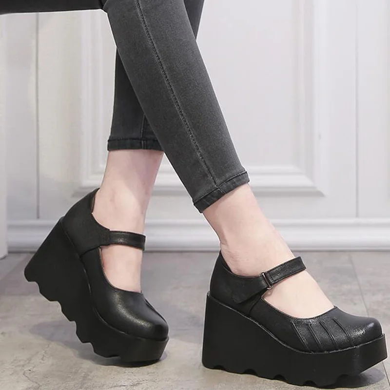 Женская обувь на танкетке Туфли лодочки платформе и высоком каблуке с круглым