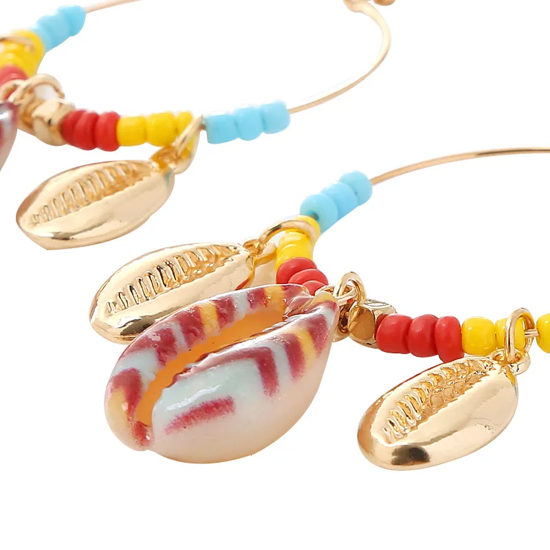 2019 New Arrival Bohemian Colorful Seadbead Cowrie Shell Drop Hoop Earring Natural Stone Jewelry for Women Girls | Украшения и