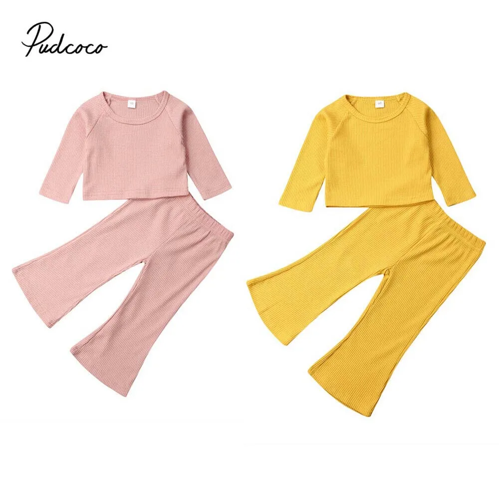 Весенне осенняя одежда для малышей комплект одежды в рубчик маленьких девочек из