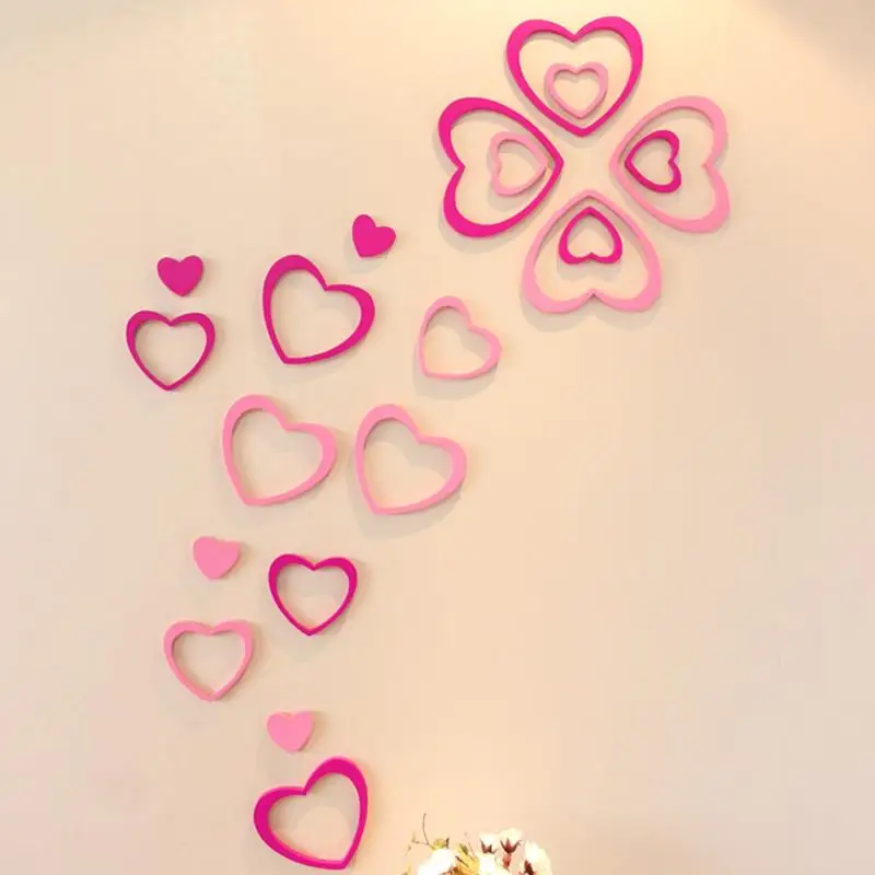 5 шт./лот романтическая Настенная Наклейка в форме сердца DIY 3D акриловая на стену