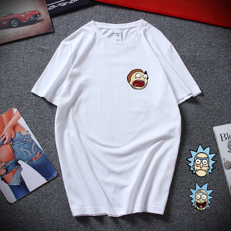 Новинка футболка с короткими рукавами и вышивкой Рика Морти хлопковая в стиле
