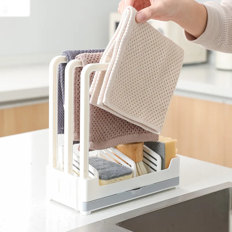 

Kitchen Storage Rack Free Perforation Wall-mounted Sink Compartment Shelf Dual-use Drain Cloth Rack