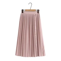 mori girl women pink pleated long skirt female elegant white vintage sweet high waist button a line swing midi skirts black 2021