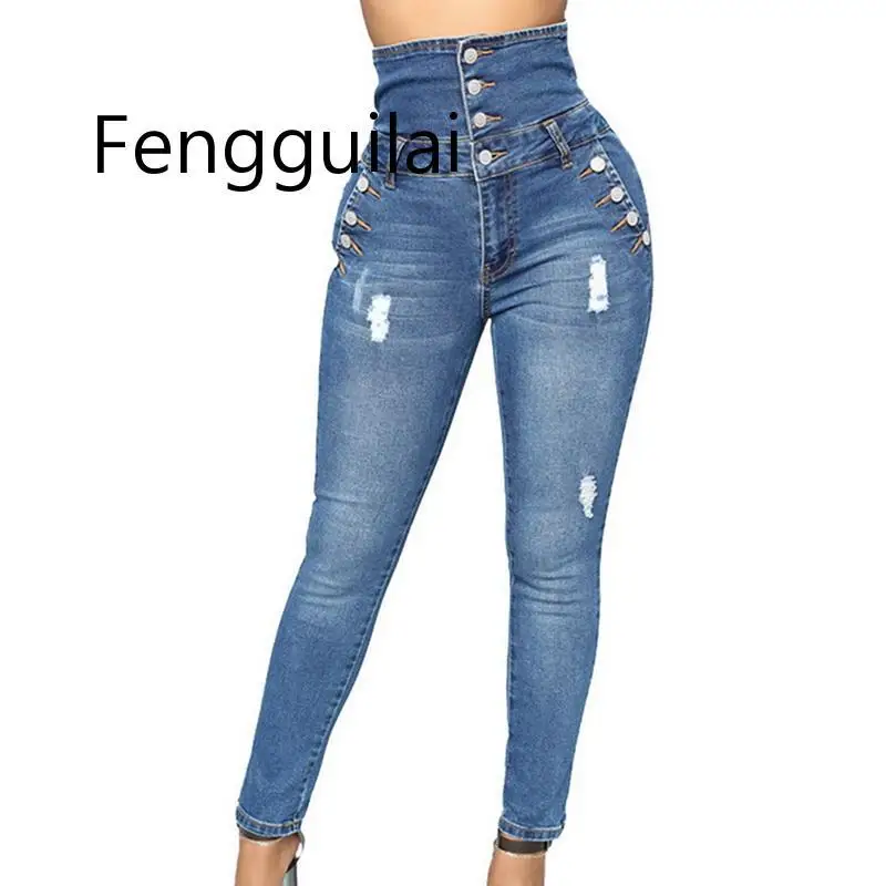 

FENGGUILAI 2020 New Wholesale Women Denim Pencil Pant Slim Fit High Waist Stretch Jeans Skinny Pants Elastic Push Up Jeans