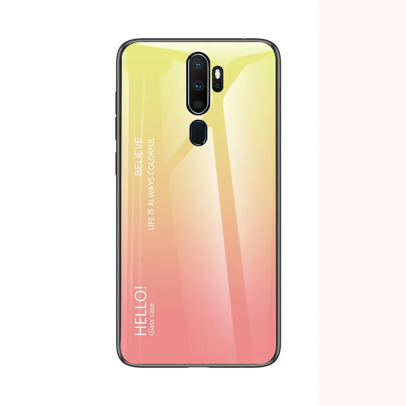 Yellow Для OPPO A9 A5 чехол Роскошный Жесткий закаленное стекло модный градиент Защита задняя крышка чехол для OPPO Realme 3 5 Pro shell - Цвет: Yellow
