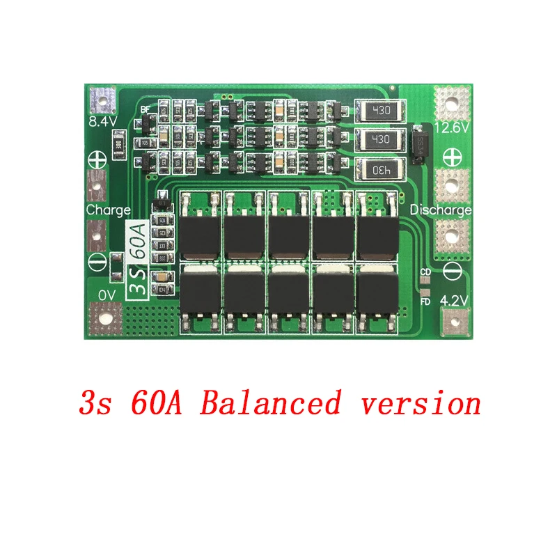 Защитная плата 3S/4S 40A/60A 18650 BMS для зарядки литий-ионных батарей двигателя