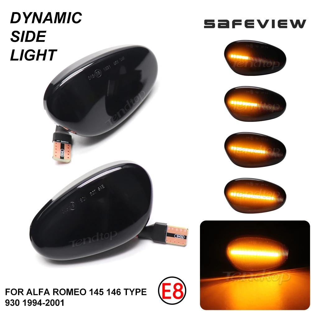 

2pcs Smoked Lens Dynamic LED Turn Signals Side Marker Lights Flowing Repeater Lamp For Alfa Romeo 145 146 Type 930 1994-2001