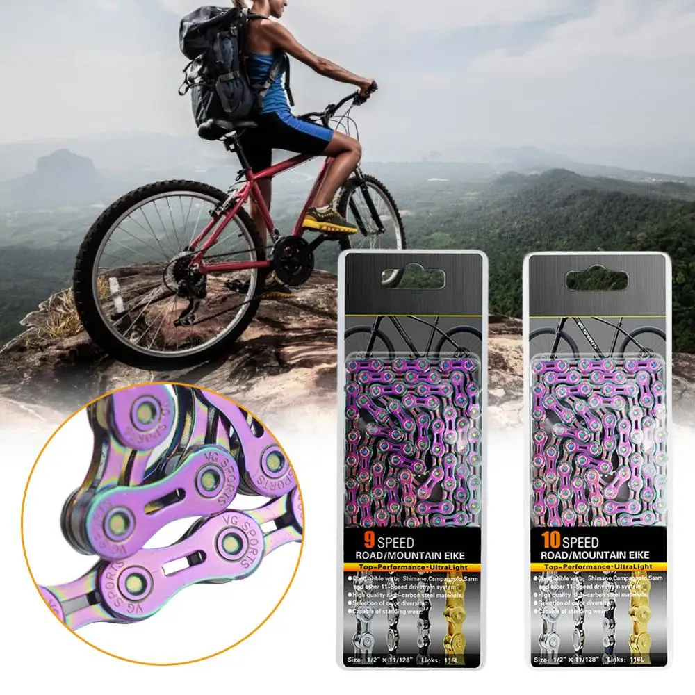 

9/10 Speed Dazzling Color Bicycle Chain Semi-Hollow Chain Mountain Road Bike Hollow Chain Super Light 116l Colorful Bright