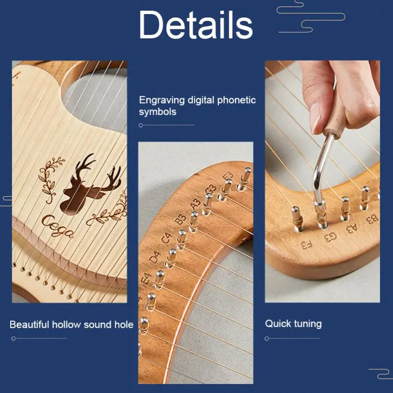 19 Strings Lyre Wooden Spruce Harp Stringed Musical Instrument Piano Box Ornaments Gift for Beginner enlarge