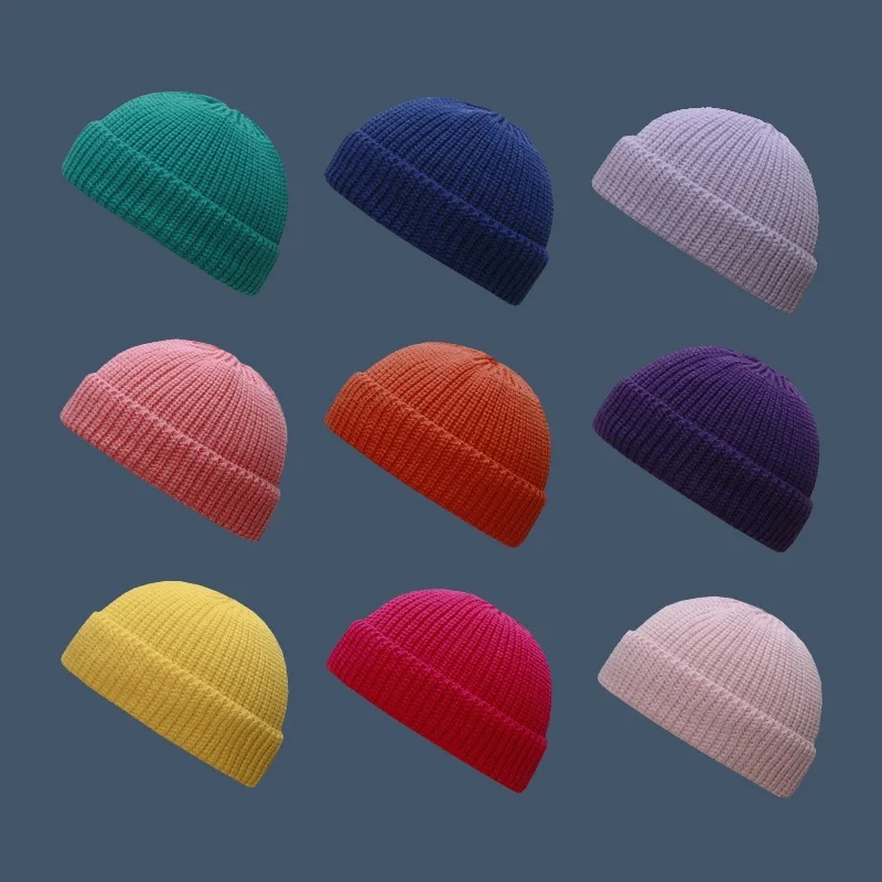 

Зимние вязаные шапки для женщин, Шапка-бини для мужчин, шапки-бини, мешковатые шапки в стиле ретро, шапки-бини с манжетами, Рыбацкая теплая ша...