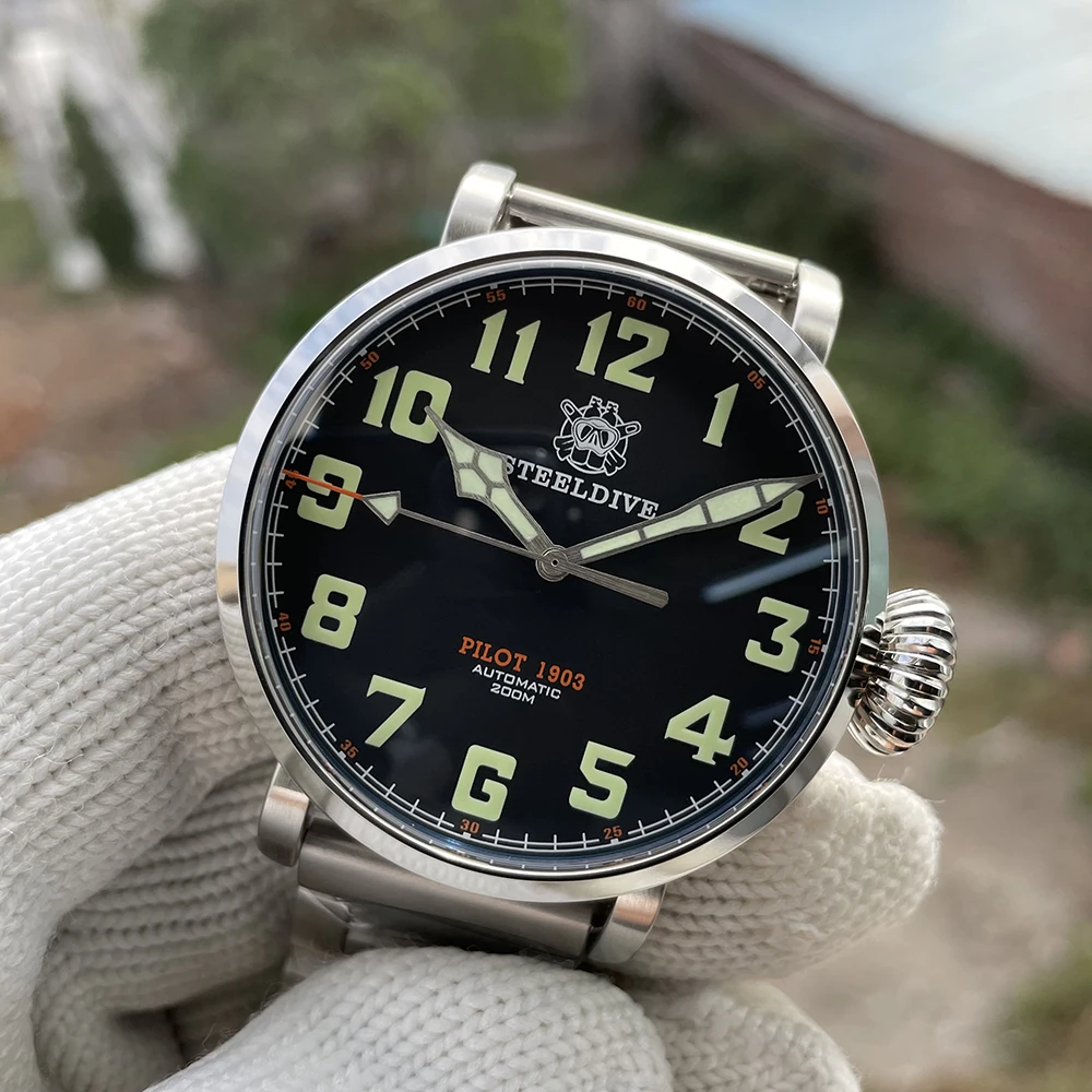 Часы STEELDIVE Мужские механические Классические водонепроницаемые зеркальные с