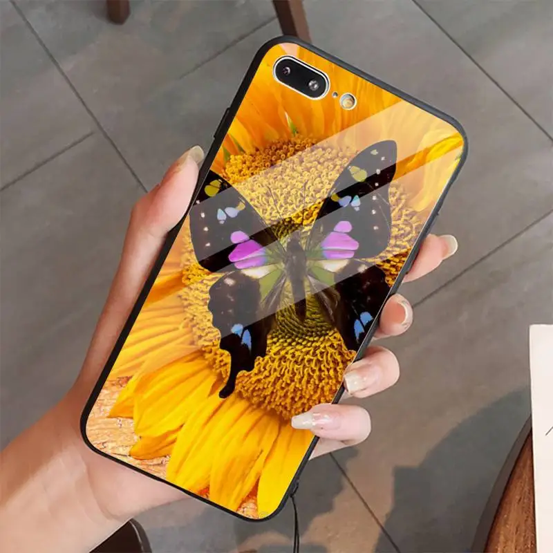 

colorful butterfly on white roses flower Phone Cases Tempered glass For iphone 5C 6 6S 7 8 plus X XS XR 11 PRO MAX