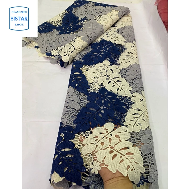 Новейшая темно-синяя гипюровая кружевная вышивка Африканский шнур ткань