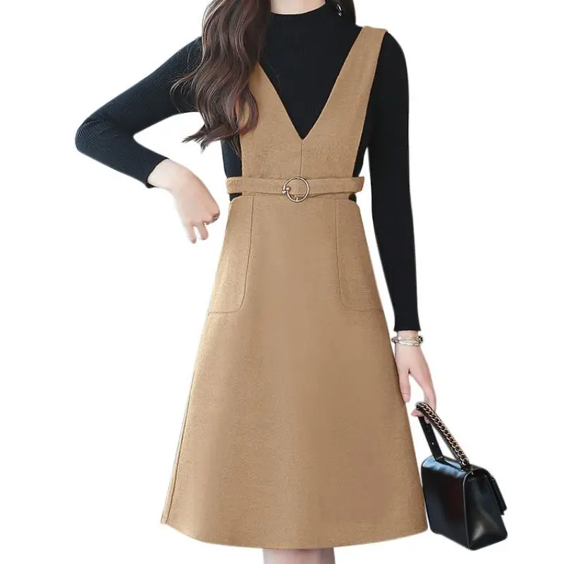 M 2020 Winter Dress Women Sexy Long Sleeve Dot Print Tight Contrast Color A-line Slim Fake Two-Piece vestidos | Женская одежда