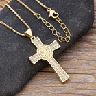 Модное ожерелье с золотым крестом из кубического циркония, высокое качество, кристалл, подвеска в виде креста, длинная цепочка, медное CZ, христианские украшения