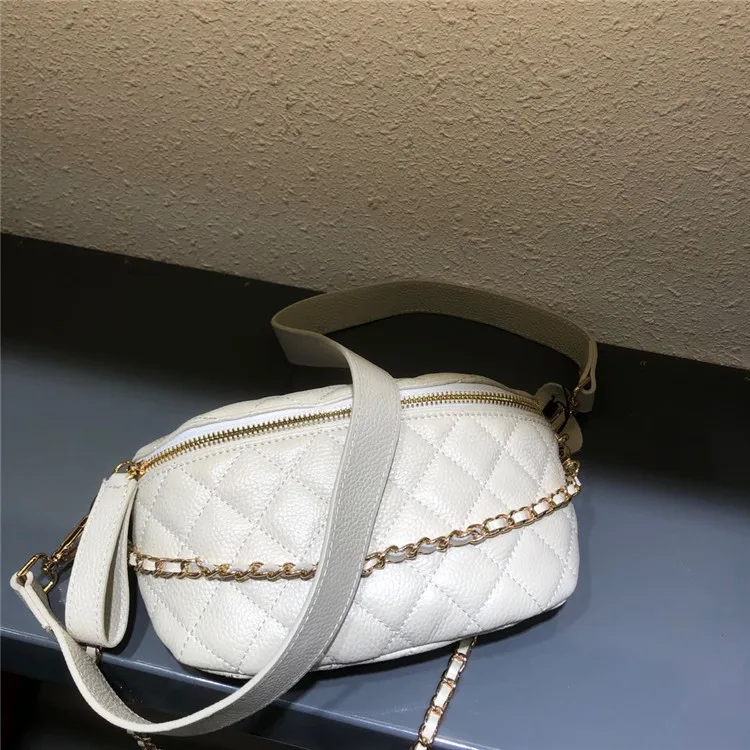 

Real Leather Women Plaid Chain Waist Packs Belt Bag