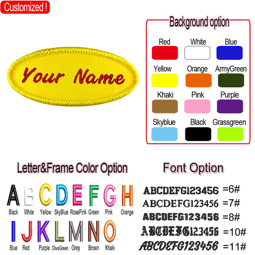 

Custom Embroidered Oval Name Patch (3*1.5inch) Uniform Name Tag Personalized Label Iron-on