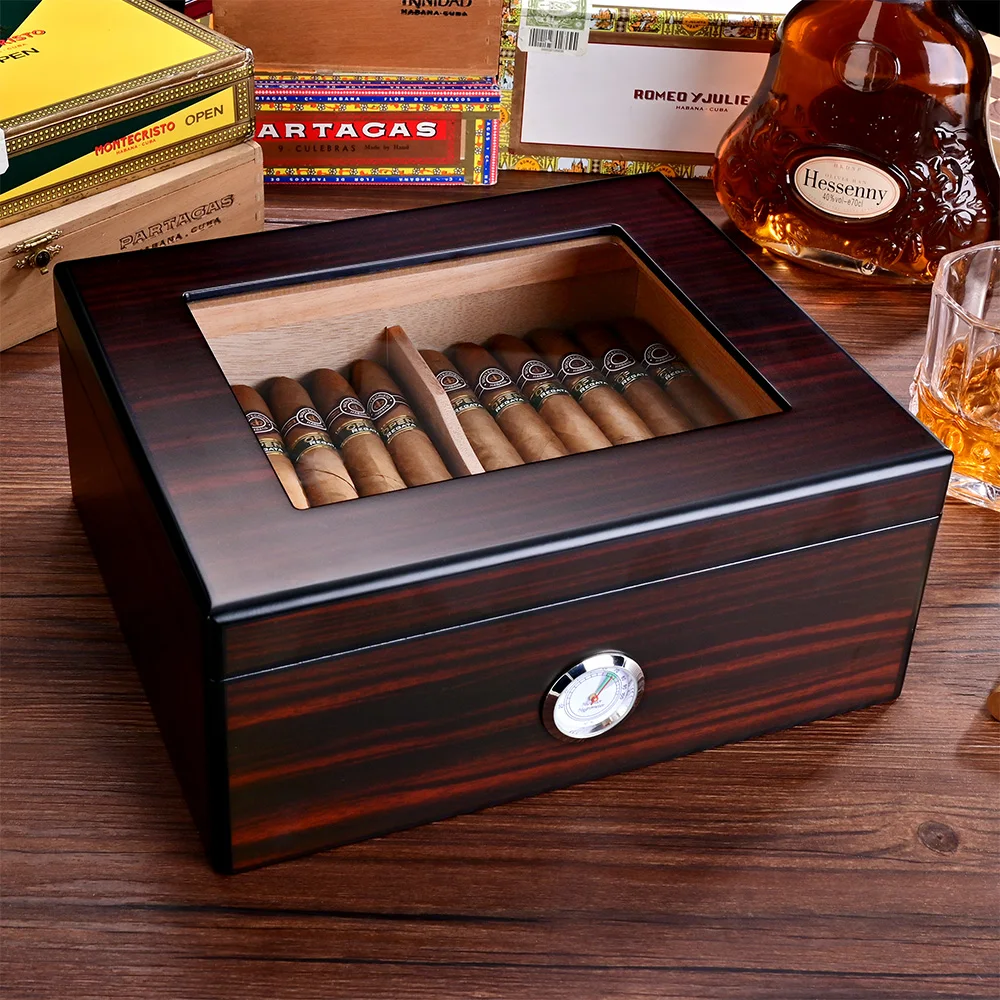 

CIGARLOONG Free shipping Cedar Wood Cigar Humidor Box Large Accommodate 50 Cigars with Hygrometer Humidifier Desktop Box