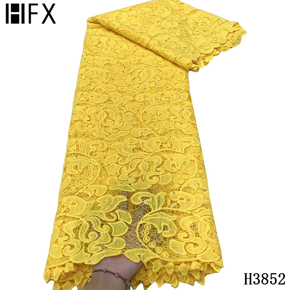 

HFX cord lace fabric african fabric lace tissu guipure haute qualit nouveau 2020 water soluble lace fabric yellow dress H3852