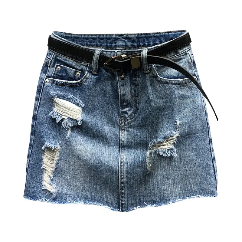 

IEQJ Broken Hole Denim Short Mini Skirt Women Hip Trend Solid Pure Cotton Casual Style New Fashion Tide 2021 Summer GD877