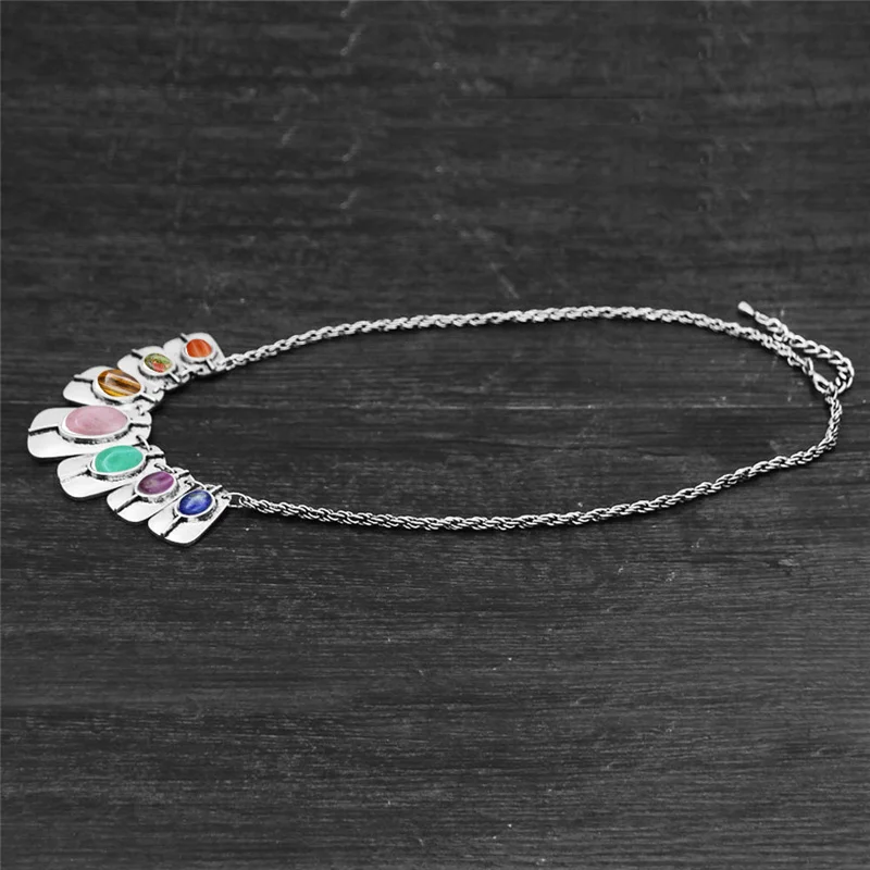 Ожерелье продолговатое из натурального камня 7 чакр для женщин античное