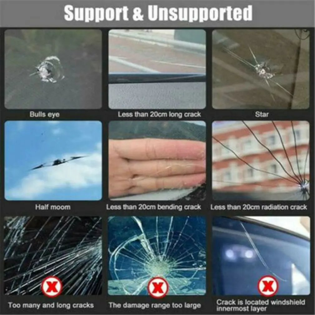 

2pcs Auto Windshield Glass Chips Crack Resin Glue Universal Car Window Repair Kit Car Window Repair Polishing Fix Kit