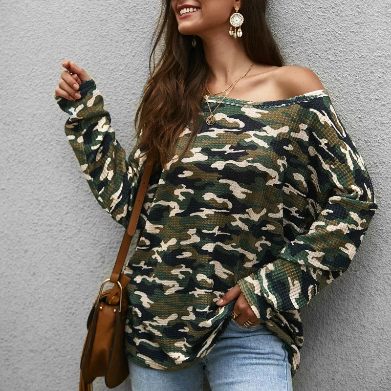 Женские топы с камуфляжным принтом Осенние сексуальные повседневные женские