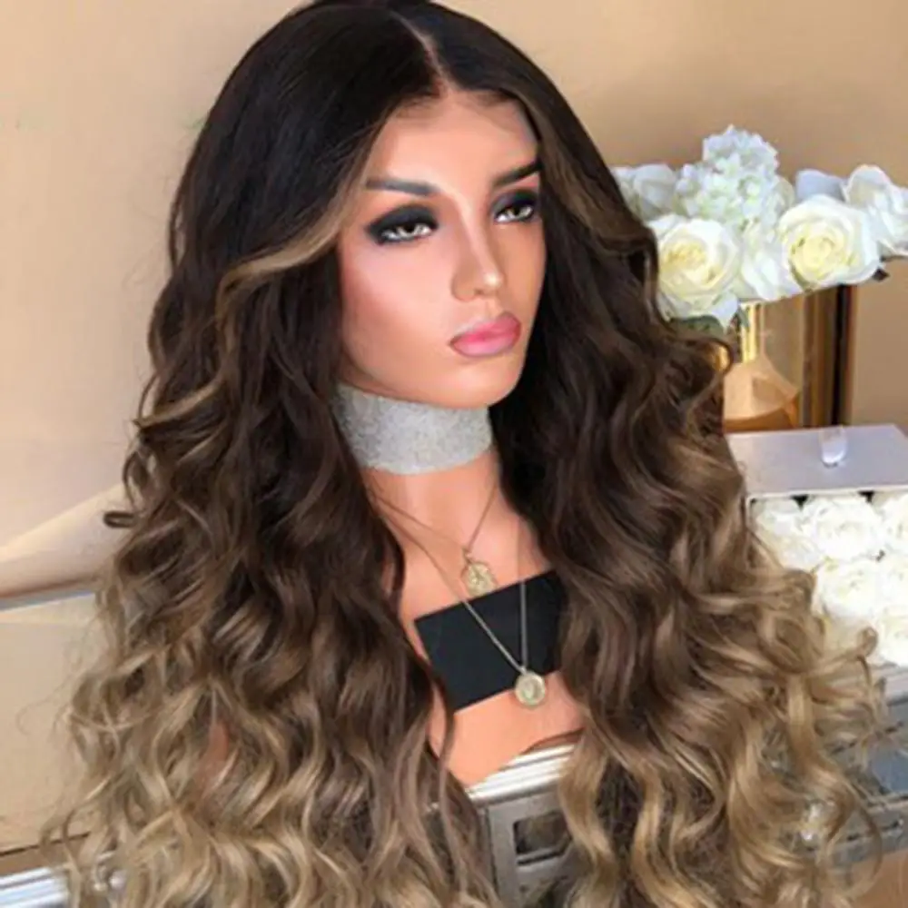 

Wavy Women Long Heat Resistant Cosplay Wig Gradient Accessories Hairpiece Curly Hair Brown Party for Her