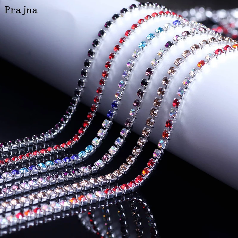 

Prajna Nail Art Sew on Crystal Rhinestone Chain Silver Cup Claw Glass Rhinestones Trim for Clothes Decorations Strass Hotfix Z